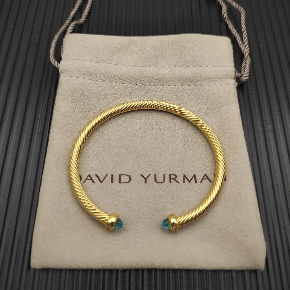 David Yurman 4mm Gold Bracelet with Blue Diamonds